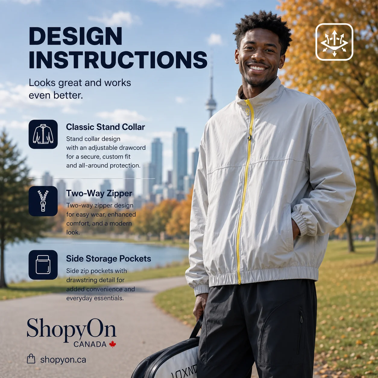 Men's Casual Stand Collar Zip Jacket image 4